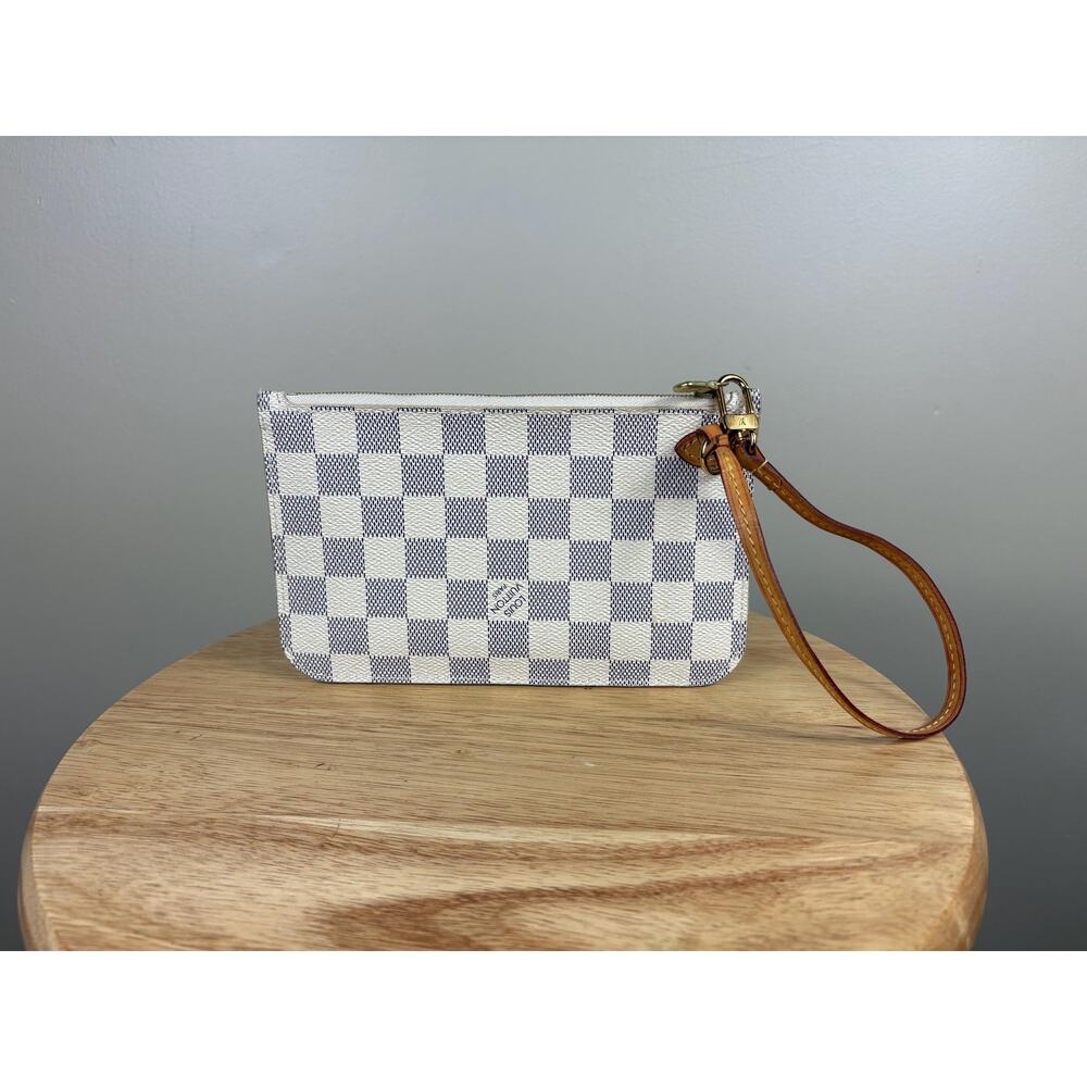 Authentic Louis Vuitton Neverfull PM Pouch Wristlet Damier Azur Bag